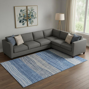 HomeRoots 8' X 10' Blue and Gray Striped Washable Area Rug - Durable, Stain-Resistant, UV Protected & Soft! 662089