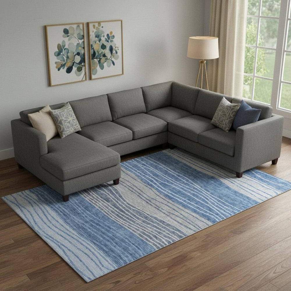 HomeRoots 9' X 12' Blue and Gray Striped Area Rug - Durable, Washable, UV-Protected for Coastal Charm 662090