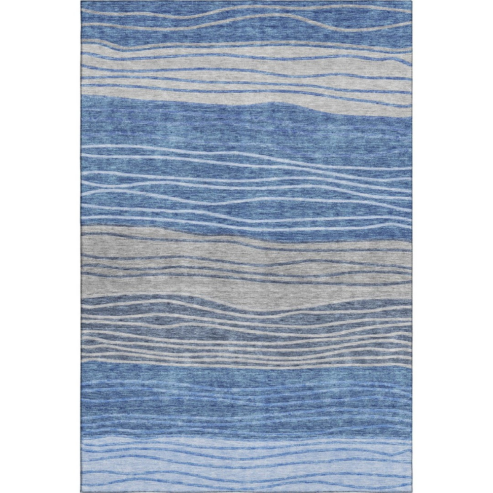 HomeRoots 9' X 12' Blue and Gray Striped Area Rug - Durable, Washable, UV-Protected for Coastal Charm 662090