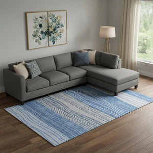 HomeRoots 10' Blue and Gray Striped Washable Area Rug - Durable, UV-Protected, Perfect for High-Traffic Rooms! 662091