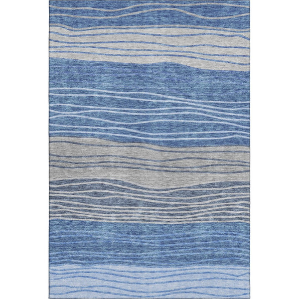 HomeRoots 10' Blue and Gray Striped Washable Area Rug - Durable, UV-Protected, Perfect for High-Traffic Rooms! 662091