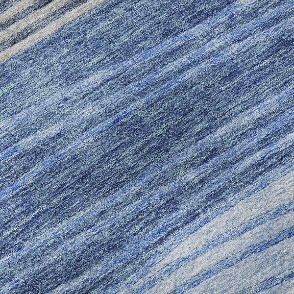 HomeRoots 10' Blue and Gray Striped Washable Area Rug - Durable, UV-Protected, Perfect for High-Traffic Rooms! 662091