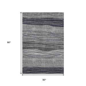HomeRoots 5' X 8' Gray And Silver Striped Area Rug – Washable, UV Protected, Durable for Busy Homes & Kids 662093