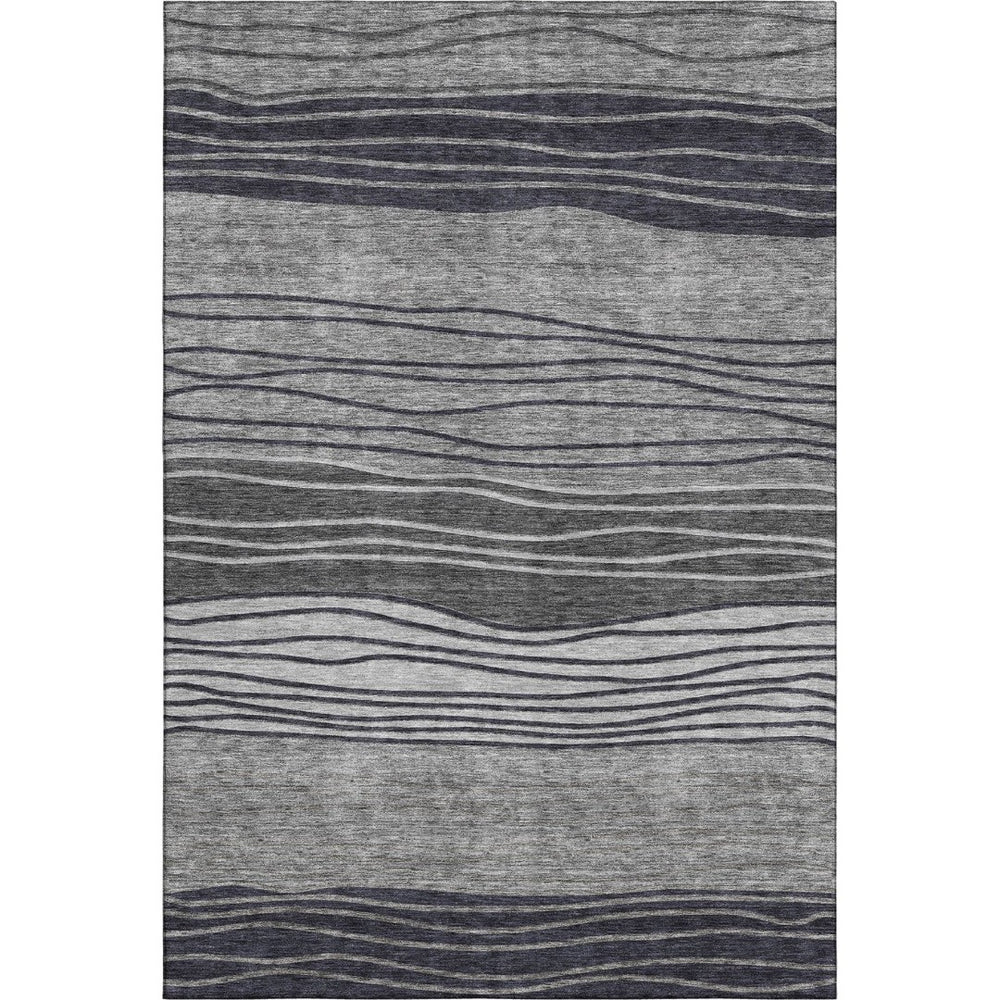 HomeRoots 5' X 8' Gray And Silver Striped Area Rug – Washable, UV Protected, Durable for Busy Homes & Kids 662093
