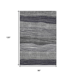HomeRoots 8' X 10' Stylish Gray and Silver Striped Washable Area Rug – Stain Resistant, UV Protected, Durable Design 662095