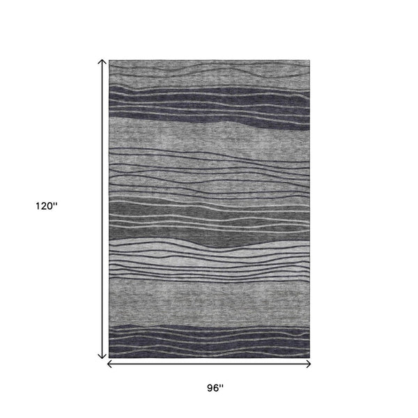 HomeRoots 8' X 10' Stylish Gray and Silver Striped Washable Area Rug – Stain Resistant, UV Protected, Durable Design 662095