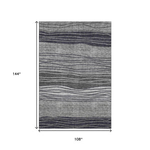 HomeRoots 9' X 12' Gray and Silver Striped Area Rug - Soft, Washable, UV Protected, Perfect for High-Traffic Spaces 662096
