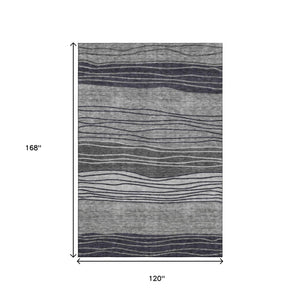 HomeRoots 10' Gray and Silver Striped Washable Area Rug – Durable, Stain-Resistant, UV Protected Elegance! 662097