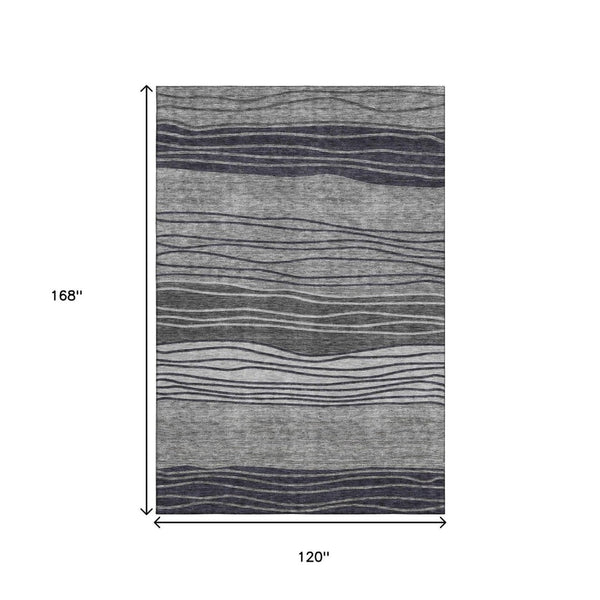 HomeRoots 10' Gray and Silver Striped Washable Area Rug – Durable, Stain-Resistant, UV Protected Elegance! 662097