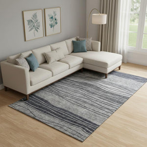 HomeRoots 10' Gray and Silver Striped Washable Area Rug – Durable, Stain-Resistant, UV Protected Elegance! 662097
