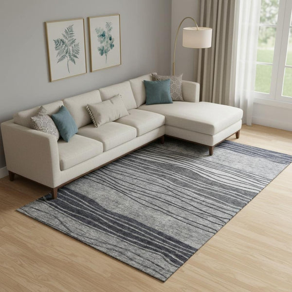 HomeRoots 10' Gray and Silver Striped Washable Area Rug – Durable, Stain-Resistant, UV Protected Elegance! 662097