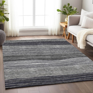 HomeRoots 10' Gray and Silver Striped Washable Area Rug – Durable, Stain-Resistant, UV Protected Elegance! 662097