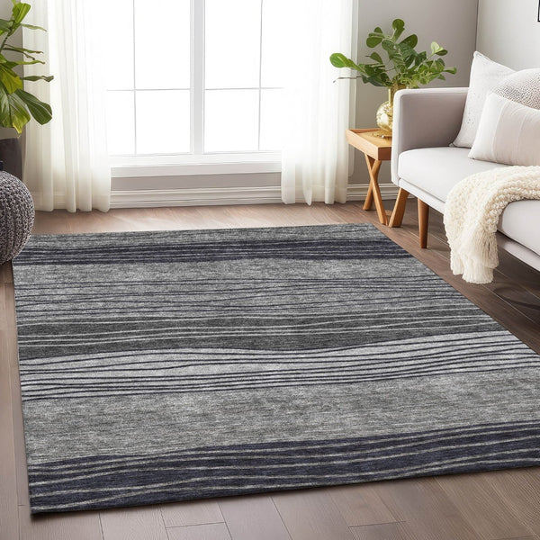 HomeRoots 10' Gray and Silver Striped Washable Area Rug – Durable, Stain-Resistant, UV Protected Elegance! 662097