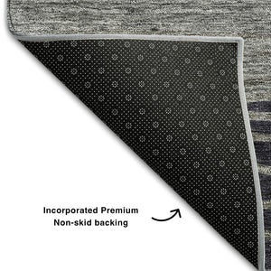 HomeRoots 10' Gray and Silver Striped Washable Area Rug – Durable, Stain-Resistant, UV Protected Elegance! 662097