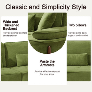 English Elm 103 Luxurious Cloud Velvet Sofa with High-Elastic Sponge Cushion, Deep-Seated Comfort for Living Spaces Green W2290S00009