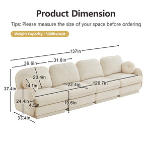 English Elm 137"chenille Cloud Sofa Quilted 4 Seater with Plush Cushions for Modern Living Rooms W714S01753