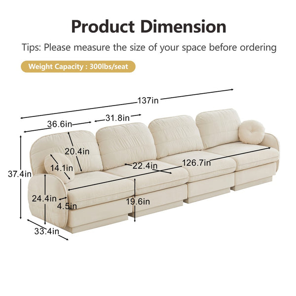 English Elm 137"chenille Cloud Sofa Quilted 4 Seater with Plush Cushions for Modern Living Rooms W714S01753