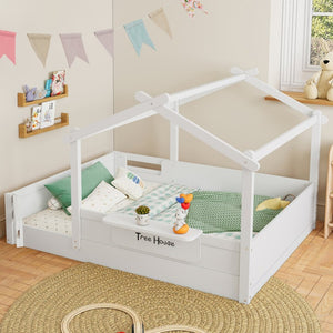 English Elm Twin Low Loft Bed Solid Pine Frame with Built-in Led Lighting and Storage Shelves Light White W1580P396332