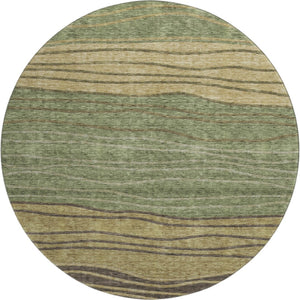 HomeRoots 8' Stylish Olive Green and Brown Striped Washable Round Rug with UV Protection for Family Homes 662100