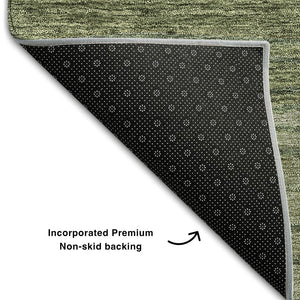 HomeRoots 8' Stylish Olive Green and Brown Striped Washable Round Rug with UV Protection for Family Homes 662100
