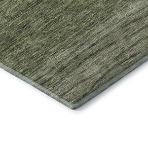 HomeRoots 8' Stylish Olive Green and Brown Striped Washable Round Rug with UV Protection for Family Homes 662100