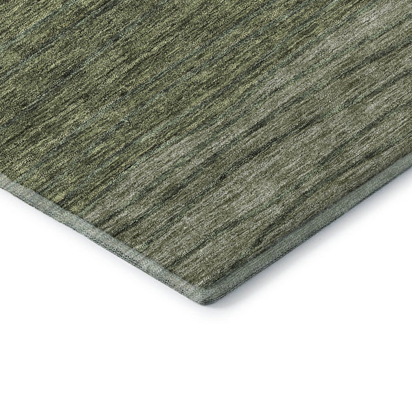HomeRoots 8' Stylish Olive Green and Brown Striped Washable Round Rug with UV Protection for Family Homes 662100