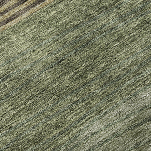HomeRoots 8' Stylish Olive Green and Brown Striped Washable Round Rug with UV Protection for Family Homes 662100