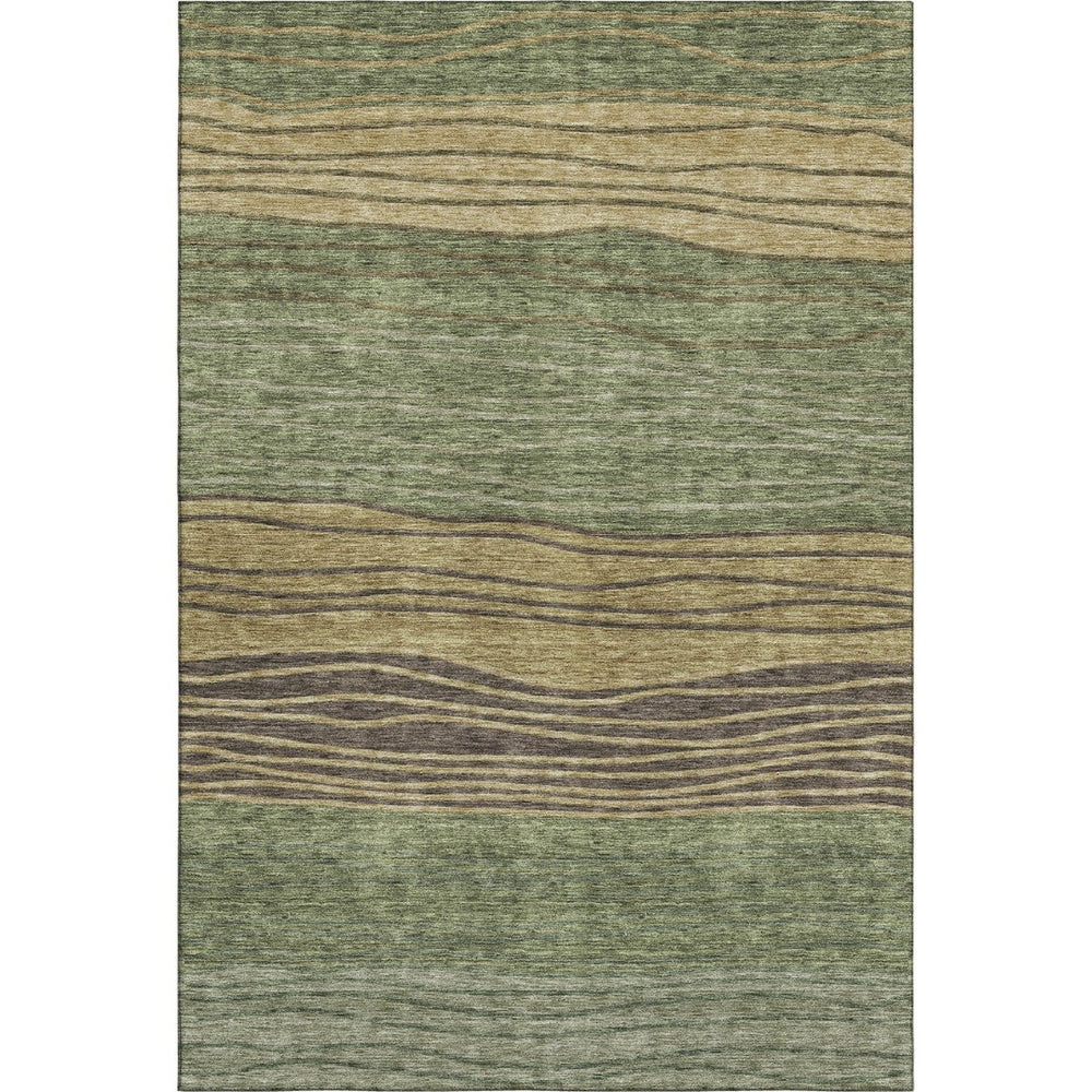 HomeRoots 8' X 10' Stylish Olive Green, Gold & Brown Striped Washable Area Rug with UV Protection & Stain Resistance 662101