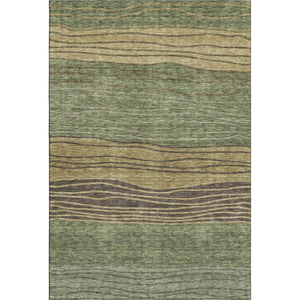 HomeRoots 8' X 10' Stylish Olive Green, Gold & Brown Striped Washable Area Rug with UV Protection & Stain Resistance 662101