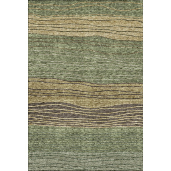 HomeRoots 9' X 12' Olive Green, Gold & Brown Striped Area Rug - Washable, UV Protected, Stain Resistant Elegance 662102