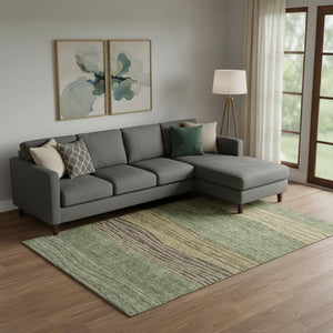 HomeRoots 10' Olive Green Gold Brown Striped Area Rug – Washable, UV-Protected, Perfect for Living Spaces! 662103