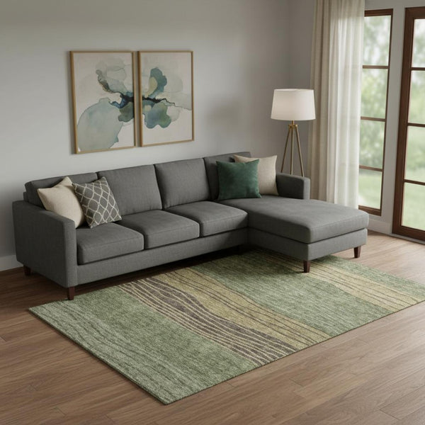 HomeRoots 10' Olive Green Gold Brown Striped Area Rug – Washable, UV-Protected, Perfect for Living Spaces! 662103