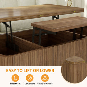 English Elm 3 in 1 Oval Lift Top Coffee Table Fluted Wood Storage Converts for Living Room W2641P422965