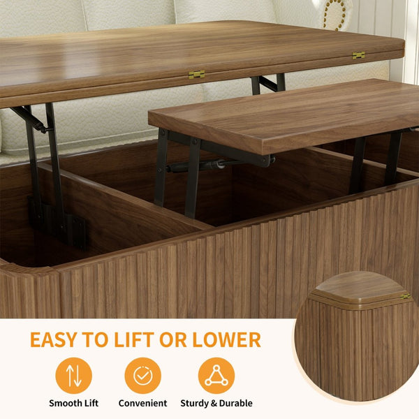 English Elm 3 in 1 Oval Lift Top Coffee Table Fluted Wood Storage Converts for Living Room W2641P422965