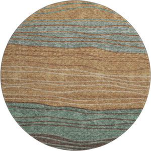 HomeRoots 8' Stylish Terra Cotta, Gray & Beige Striped Round Rug - Washable, UV-Protected, Stain-Resistant! 662118