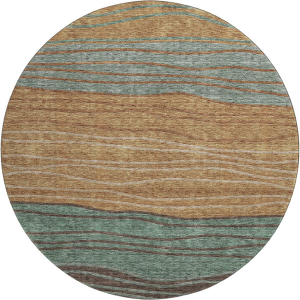 HomeRoots 8' Stylish Terra Cotta, Gray & Beige Striped Round Rug - Washable, UV-Protected, Stain-Resistant! 662118