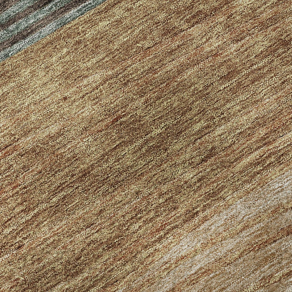 HomeRoots 8' Stylish Terra Cotta, Gray & Beige Striped Round Rug - Washable, UV-Protected, Stain-Resistant! 662118