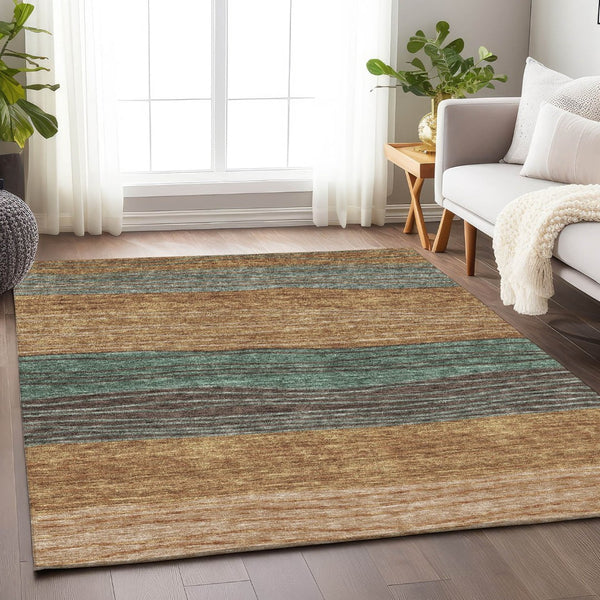 HomeRoots 8' X 10' Stylish Terra Cotta Gray Beige Striped Area Rug - Washable, UV-Protected & Stain-Resistant 662119