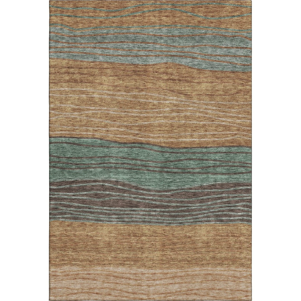 HomeRoots 8' X 10' Stylish Terra Cotta Gray Beige Striped Area Rug - Washable, UV-Protected & Stain-Resistant 662119
