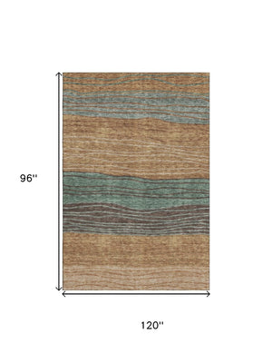 HomeRoots 8' X 10' Stylish Terra Cotta Gray Beige Striped Area Rug - Washable, UV-Protected & Stain-Resistant 662119