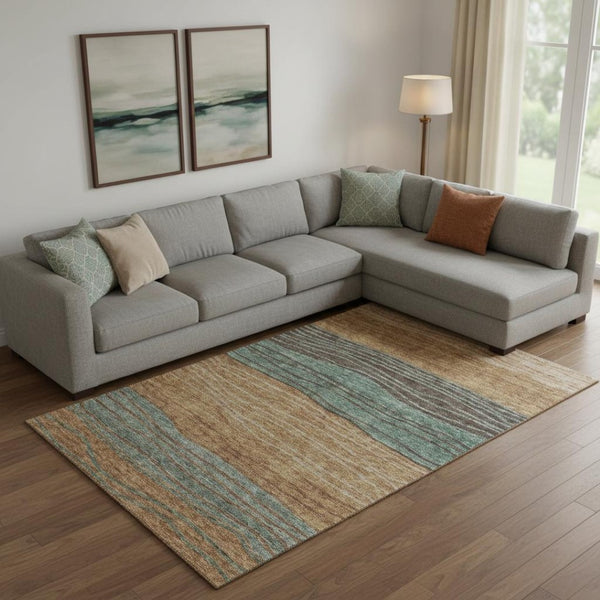HomeRoots 8' X 10' Stylish Terra Cotta Gray Beige Striped Area Rug - Washable, UV-Protected & Stain-Resistant 662119