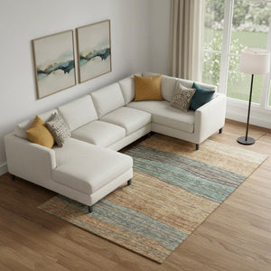 HomeRoots 9' X 12' Terra Cotta, Gray & Beige Striped Washable Area Rug with UV Protection for Busy Homes 662120