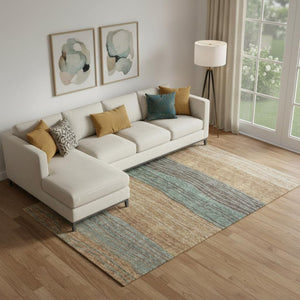 HomeRoots 10' X 14' Terra Cotta Gray Beige Striped Area Rug - Durable, Washable, UV Protected for Any Space 662121