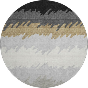 HomeRoots 8' Striped Washable Round Rug in Black, Beige & Silver - UV Protected, Pet-Friendly & Stylish Design 662124