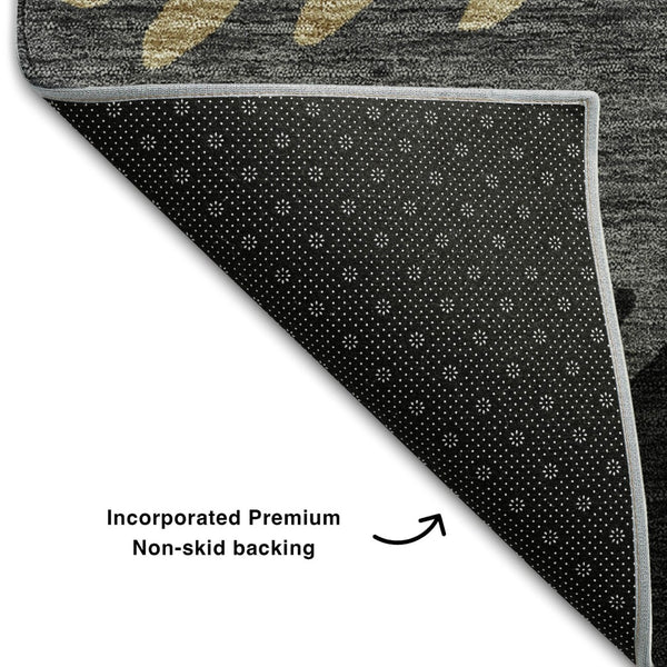 HomeRoots 8' Striped Washable Round Rug in Black, Beige & Silver - UV Protected, Pet-Friendly & Stylish Design 662124