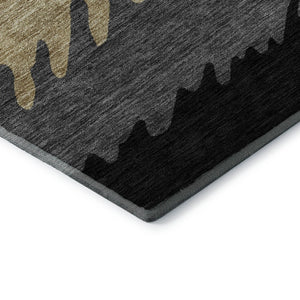 HomeRoots 8' Striped Washable Round Rug in Black, Beige & Silver - UV Protected, Pet-Friendly & Stylish Design 662124