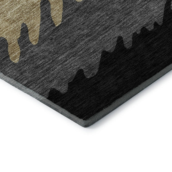 HomeRoots 8' Striped Washable Round Rug in Black, Beige & Silver - UV Protected, Pet-Friendly & Stylish Design 662124