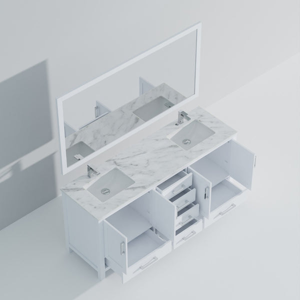 English Elm White Double Bath Vanity Set With Carrara Marble Top, Chrome Faucet, And Large 28-Inch Mirror B2731S00998-GIGA