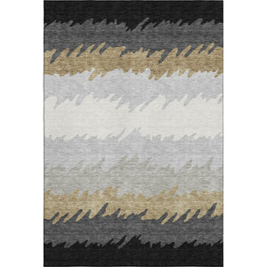 HomeRoots 10' X 14' Striped Washable Area Rug in Black, Beige & Silver – UV Protected, Pet-Friendly Design 662127