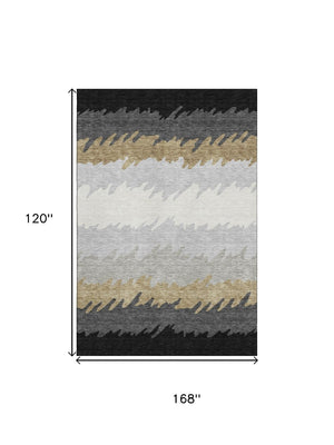 HomeRoots 10' X 14' Striped Washable Area Rug in Black, Beige & Silver – UV Protected, Pet-Friendly Design 662127